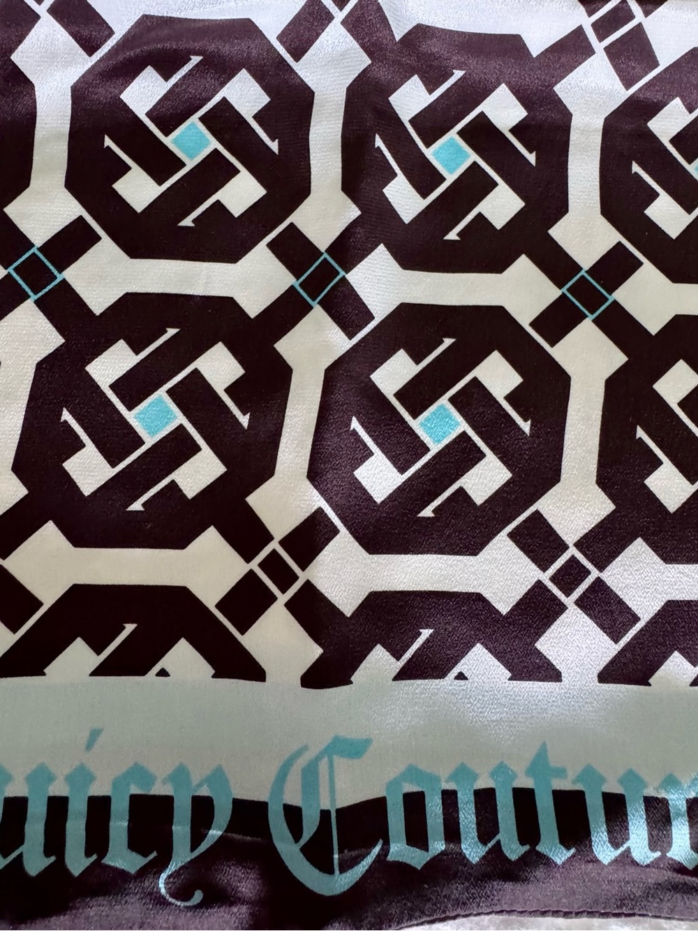 Juicy Couture Black, White & Teal Geometric Logo Scarf